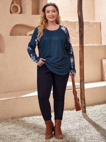 EMERY ROSE Camiseta con estampado floral de manga raglán - Azul Marino - Ver 5