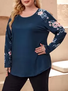 EMERY ROSE Camiseta con estampado floral de manga raglán - Azul Marino - Ver 4