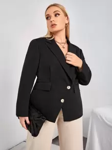 SHEIN Unity Áo vest Plus size Nút đôi màu trơn Thanh lịch - màu đen - Xem 1