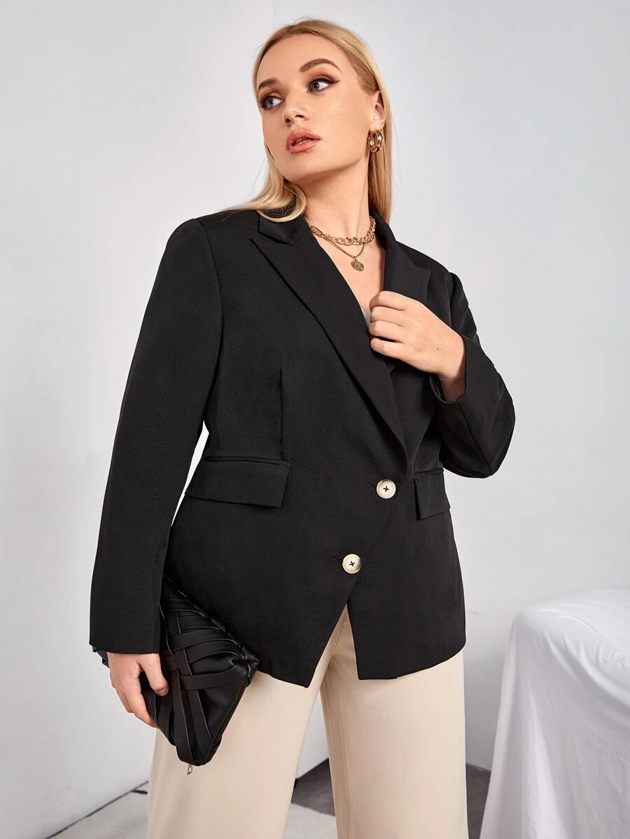 SHEIN Unity Áo vest Plus size Nút đôi màu trơn Thanh lịch - màu đen - Xem 1