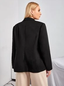 SHEIN Unity Áo vest Plus size Nút đôi màu trơn Thanh lịch - màu đen - Xem 2