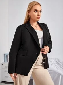 SHEIN Unity Áo vest Plus size Nút đôi màu trơn Thanh lịch - màu đen - Xem 3
