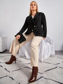 SHEIN Unity Áo vest Plus size Nút đôi màu trơn Thanh lịch - màu đen - Xem 5