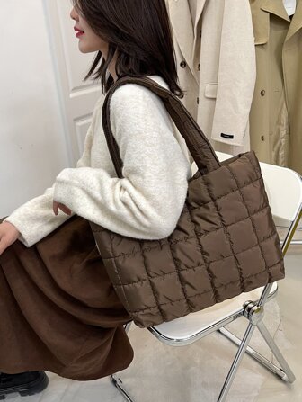 Lightweight,Business Casual Ultra-Lightweight High-Capacity Quilted Tote Bag For Teen Girls Women College Students,Rookies & White-Collar Workers Perfect For Office,College,Work,Business,Commute,Outdoors, Travel, OutingsSchool Bag,Back To School,Large Capacity,Portable, Suitable For Teen Girls Women College Students,White-Collar Workers, Perfect For Back To School,College,First Day Of School,Middle School, High School