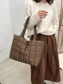 Lightweight,Business Casual Ultra-Lightweight High-Capacity Quilted Tote Bag For Teen Girls Women College Students,Rookies & White-Collar Workers Perfect For Office,College,Work,Business,Commute,Outdoors, Travel, OutingsSchool Bag,Back To School,Large Capacity,Portable, Suitable For Teen Girls Women College Students,White-Collar Workers, Perfect For Back To School,College,First Day Of School,Middle School, High School - Coffee Brown - View 6