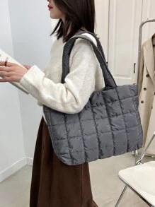 Ultra-Light High Capacity Quilted Tote Bag - Grey - View 2