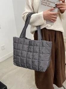 Ultra-Light High Capacity Quilted Tote Bag - Grey - View 6