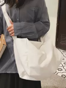 簡約大容量帆布單肩包書包，適合畢業生、青少年女孩、新生、大二、大三、大學、大學和高中，非常適合戶外、旅行和返校 - 白色 - 查看 5