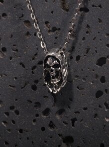 男士骷髏吊墜項鍊 - 復古銀色 - 查看 1