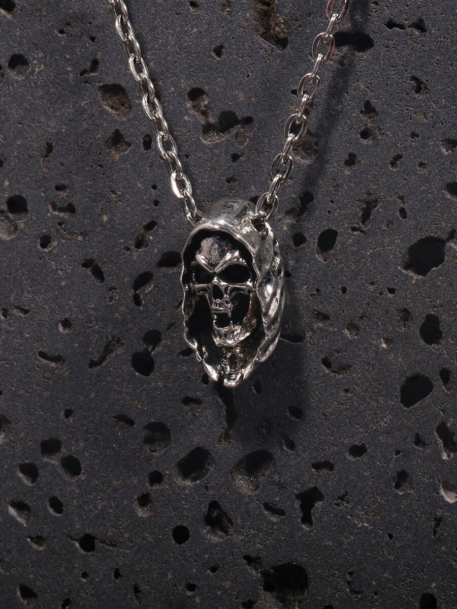 男士骷髏吊墜項鍊 - 復古銀色 - 查看 1