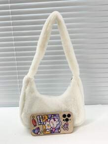 Mini Plush Solid Color Shoulder Bag For Women, Fashionable And Versatile Fur Bag For Daily Commuting, Shopping, And Dating, Cross Body Bag For Going Out, Underarm Bag, New Arrival Fur Purse - White - View 4