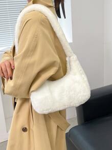 Mini Plush Solid Color Shoulder Bag For Women, Fashionable And Versatile Fur Bag For Daily Commuting, Shopping, And Dating, Cross Body Bag For Going Out, Underarm Bag, New Arrival Fur Purse - White - View 5
