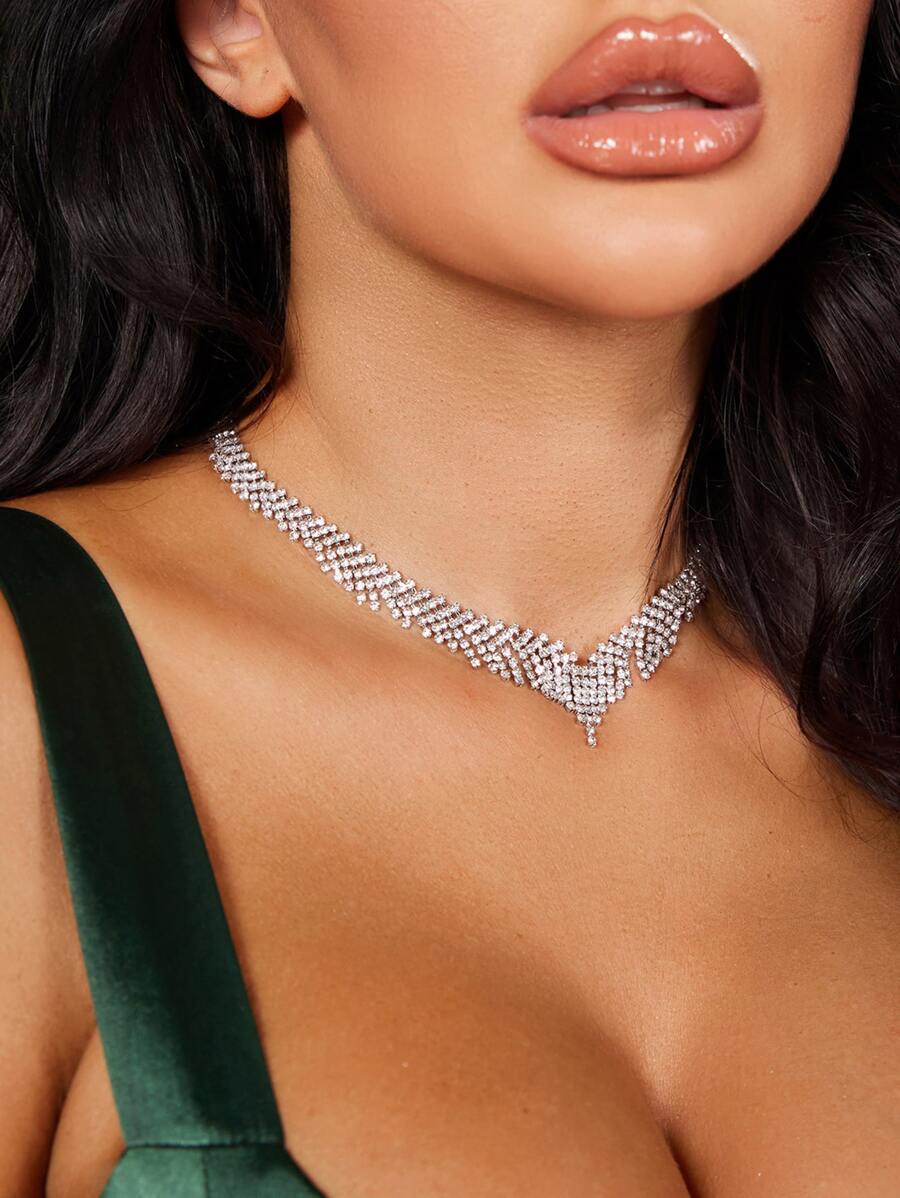 SHEIN SXY Rhinestone Tua trang trí vòng cổ - Bạc - Xem 1