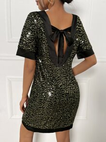 SHEIN Privé Tied Backless Sequin Dress - Multicolor - View 3