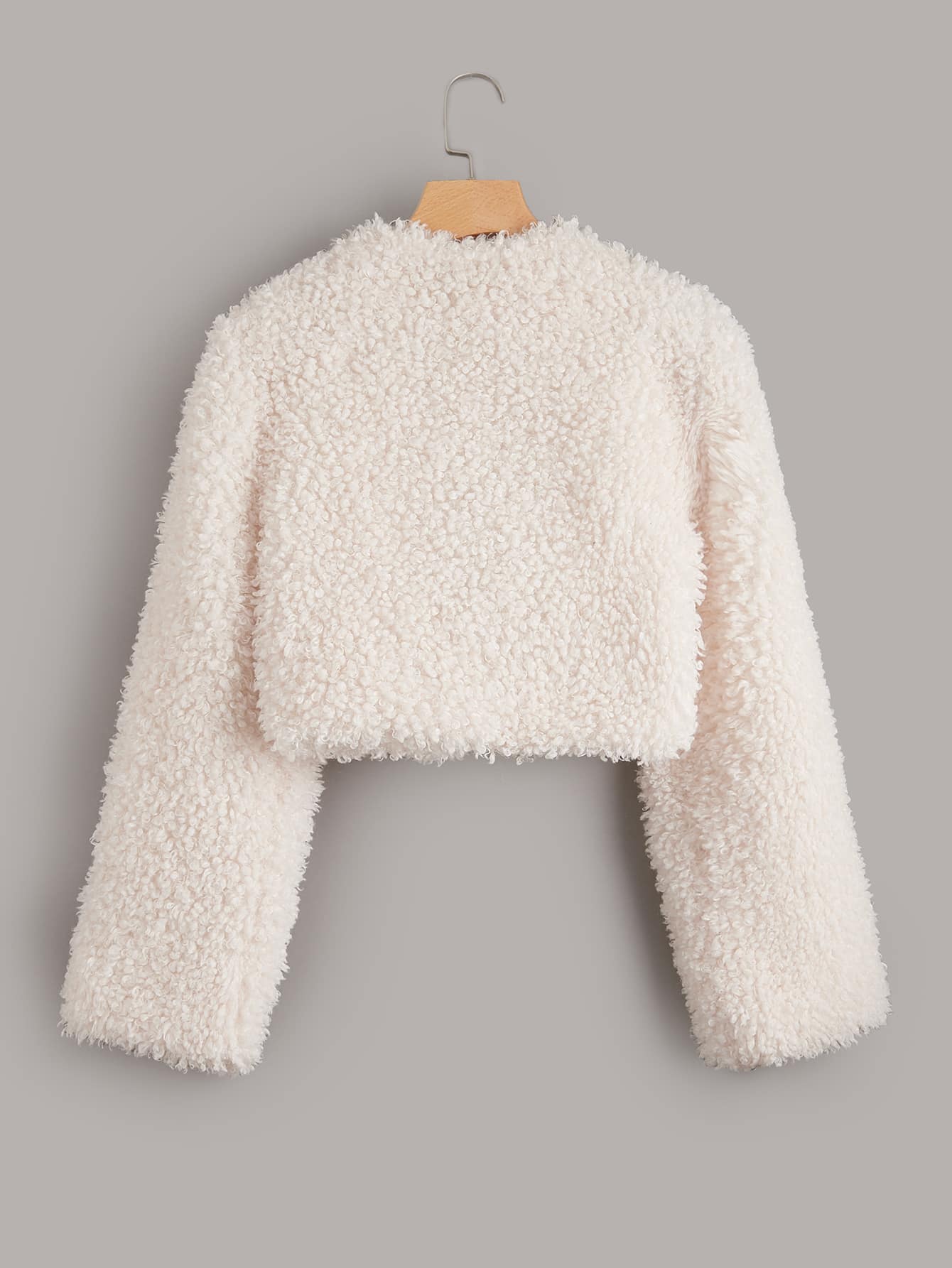Open Front Solid Fuzzy Coat