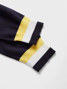 Manfinity Hombres Jersey ribete de rayas de cuello redondo - Morado - Ver 4