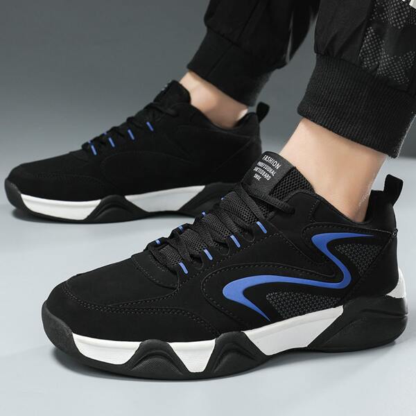 

Men Letter Patch Lace-up Front Sneakers, Black