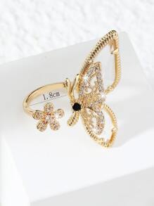 Cubic Zirconia Detail Flower Design Cuff Ring Valentines - Yellow Gold - View 3