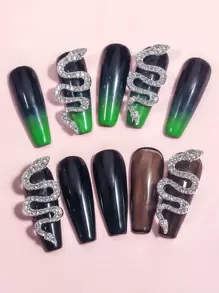 1pc Rhinestone Decor Snake Shaped Nail Art Decoration - Silver - View 1