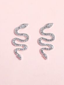 1pc Rhinestone Decor Snake Shaped Nail Art Decoration - Silver - View 2