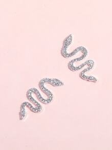 1pc Rhinestone Decor Snake Shaped Nail Art Decoration - Silver - View 3