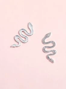 1pc Rhinestone Decor Snake Shaped Nail Art Decoration - Silver - View 4