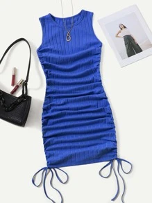 SHEIN EZwear 抽褶抽繩包臀洋裝 - 寶藍色 - 查看 1