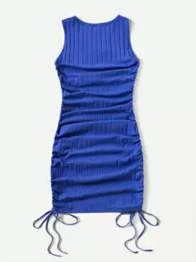 SHEIN EZwear 抽褶抽繩包臀洋裝 - 寶藍色 - 查看 2