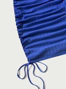 SHEIN EZwear 抽褶抽繩包臀洋裝 - 寶藍色 - 查看 4