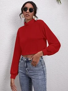 SHEIN Ribbed Turtleneck Drop Shoulder Tee - Burgundy - View 5