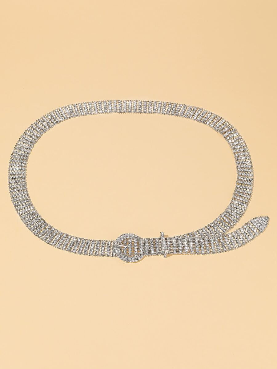 Cinturón Decorado Con <<rhinestone» Para Fiesta - Plateado - Ver 1