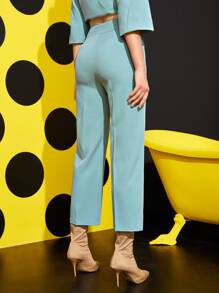 Toktam Hemmati Pantalones cónicos de talle alto con botón falso - Azul menta - Ver 2