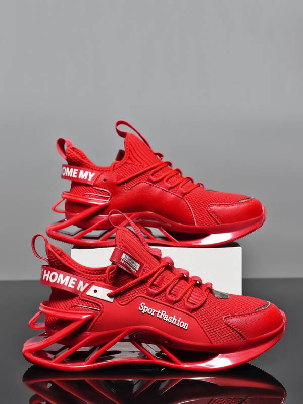 Men's Outdoors Sports Mesh Lace-Up Running Sneakers Letter Graphic Lace-Up Front Chunky Sneakers School Shoes