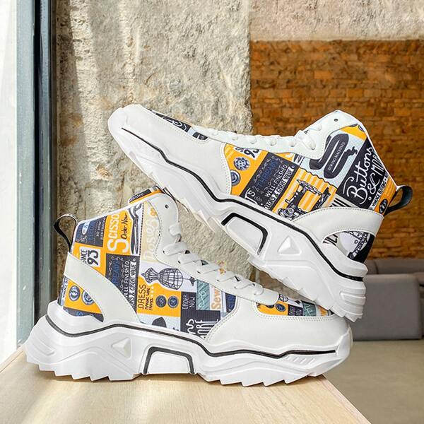 

Men Letter Graphic High Top Sneakers, Multicolor