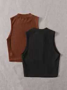 SHEIN EZwear لباس علوي تانك محبوك مضلع 2 قطع - متعدد الألوان - مشاهدة 2