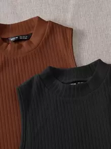 SHEIN EZwear لباس علوي تانك محبوك مضلع 2 قطع - متعدد الألوان - مشاهدة 6