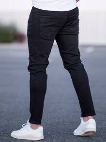 Manfinity Quần Jeans Nam Bị tách màu trơn - màu đen - Xem 2