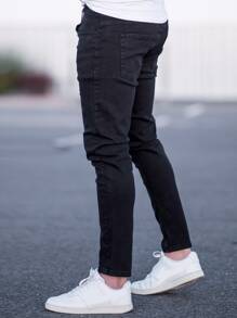 Manfinity Quần Jeans Nam Bị tách màu trơn - màu đen - Xem 3