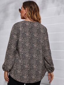 大碼滿版印花前繫帶襯衫 - 彩色 - 查看 2