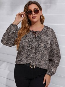 大碼滿版印花前繫帶襯衫 - 彩色 - 查看 4