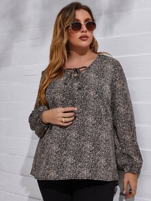 大碼滿版印花前繫帶襯衫 - 彩色 - 查看 5