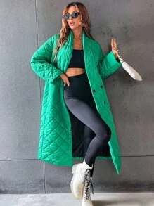 Abrigo largo acolchado sencillo y liso, ropa de invierno casual - Verde - Ver 1
