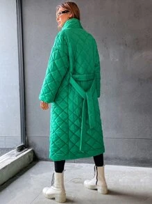 Abrigo largo acolchado sencillo y liso, ropa de invierno casual - Verde - Ver 2
