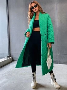 Abrigo largo acolchado sencillo y liso, ropa de invierno casual - Verde - Ver 3