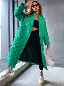 Abrigo largo acolchado sencillo y liso, ropa de invierno casual - Verde - Ver 5