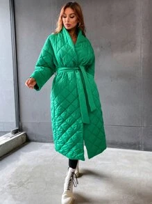 Abrigo largo acolchado sencillo y liso, ropa de invierno casual - Verde - Ver 6