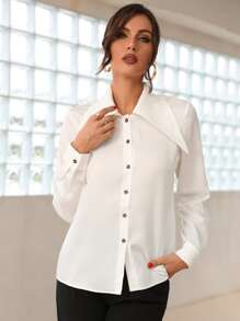 Modelyn Statement Collar Blouse & Open Front Crop Jacket - Black and White - View 3