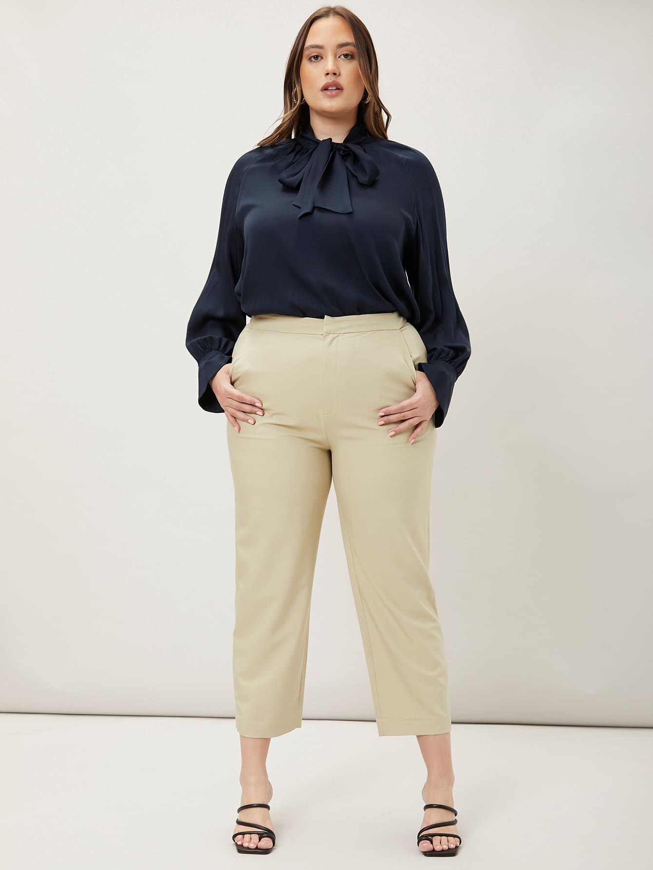 MOTF PREMIUM PLUS VISCOSE TIE NECK TOP - Navy Blue - View 1