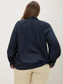 MOTF PREMIUM PLUS VISCOSE TIE NECK TOP - Navy Blue - View 2