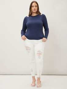 MOTF PREMIUM Camiseta viscosa con abertura - Azul Marino - Ver 4